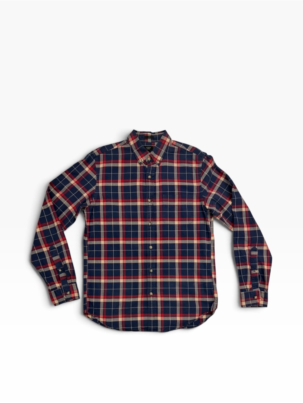 J. Crew Navy and Red Plaid Button-Down Shirt